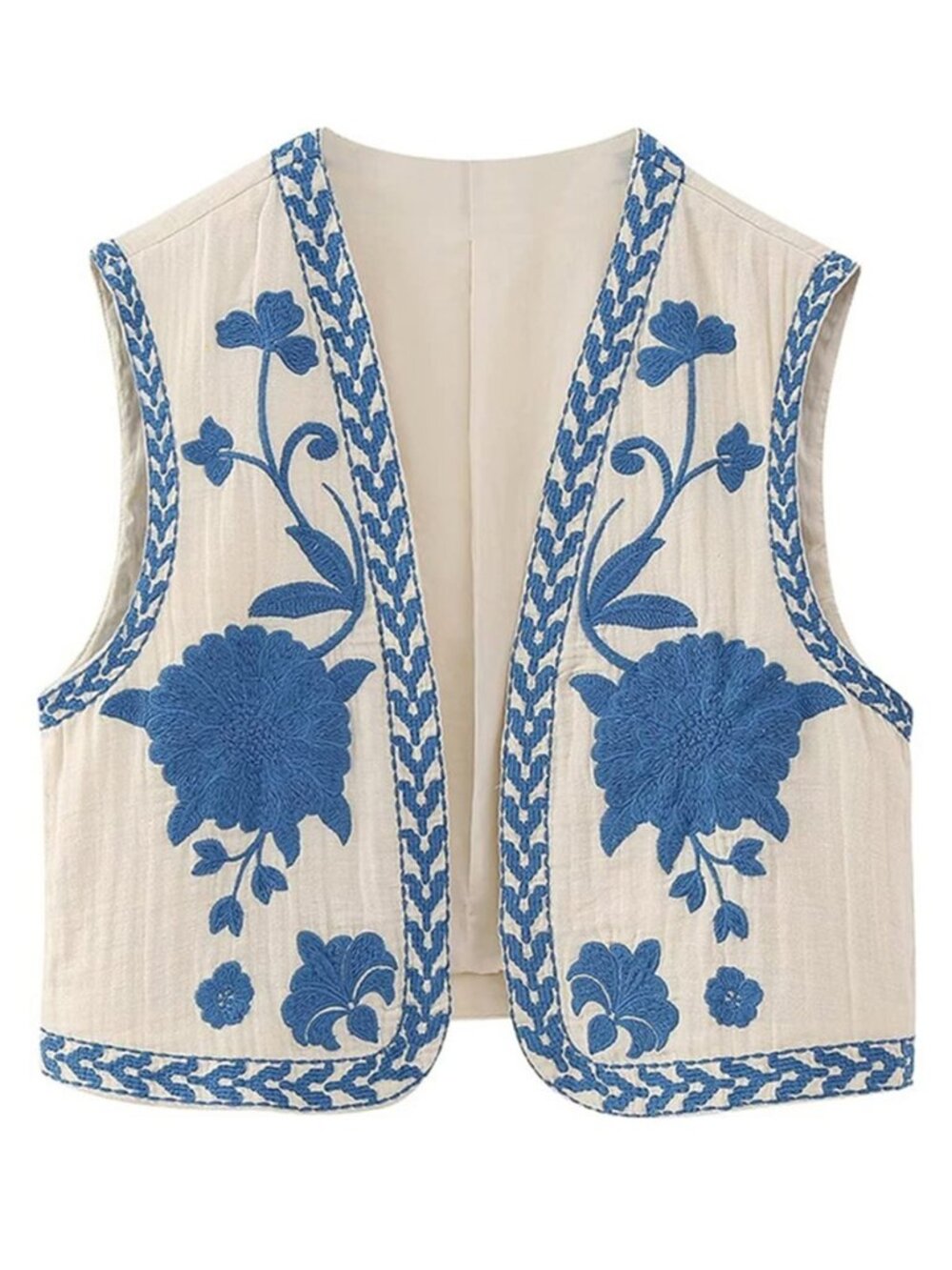 Women Vintage Embroidered Floral Vest Top Y2k Sleeveless Open Front Crop Vest